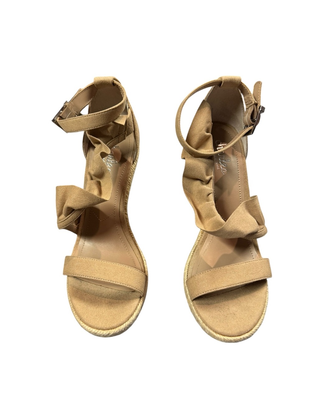 Charles By Charles David Light Tan Knotted Ankle-Strap Wedge Sandals
